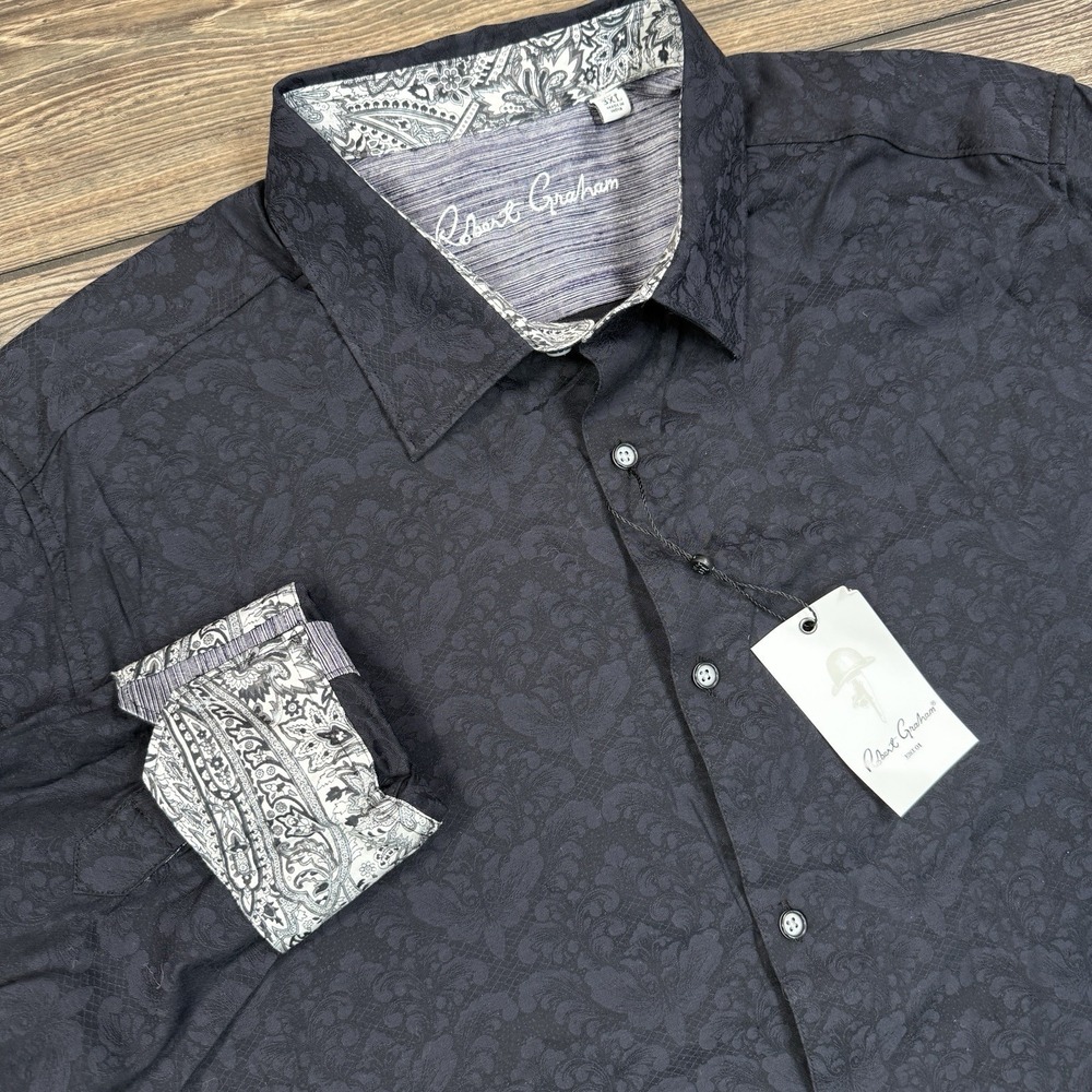 ROBERT GRAHAM Bayview Paisley Jacquard‎ Flip Cuff Button Down Shirt SZ 3XL Black
